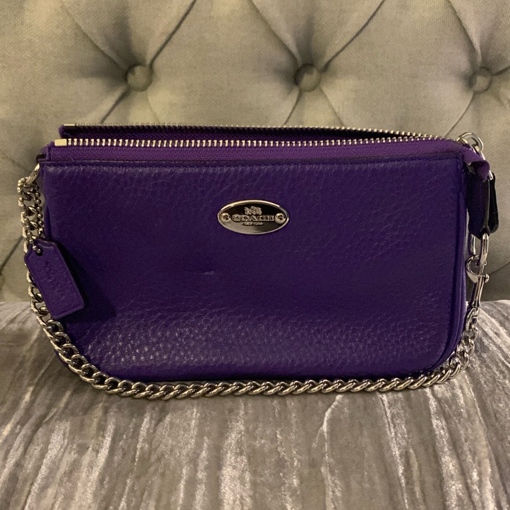 COACH Large Purple Pebbled Leather Wristlet